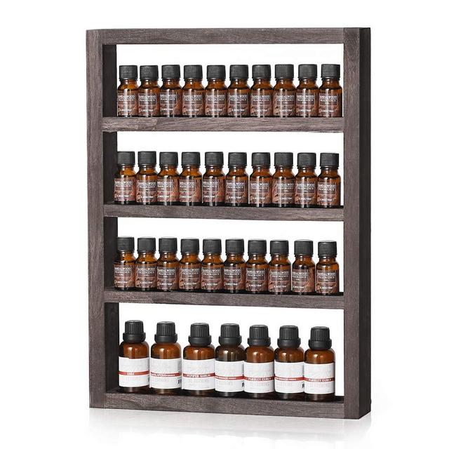 LIANTRAL Essential Oil Storage, Wall Mounted Wooden Display Shelf Rack for Essential Oils & Nail Polish, Espresso
