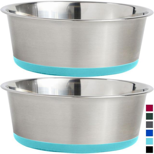 Gorilla Grip Set of 2 Dog Bowls, Holds 4 Cups (32 fl oz), Heavy Duty Metal Food and Water Bowl for Feeding Dogs and Cat, Dishwasher Safe, Rust Resistant Stainless Steel, BPA Free Rubber Base Turquoise