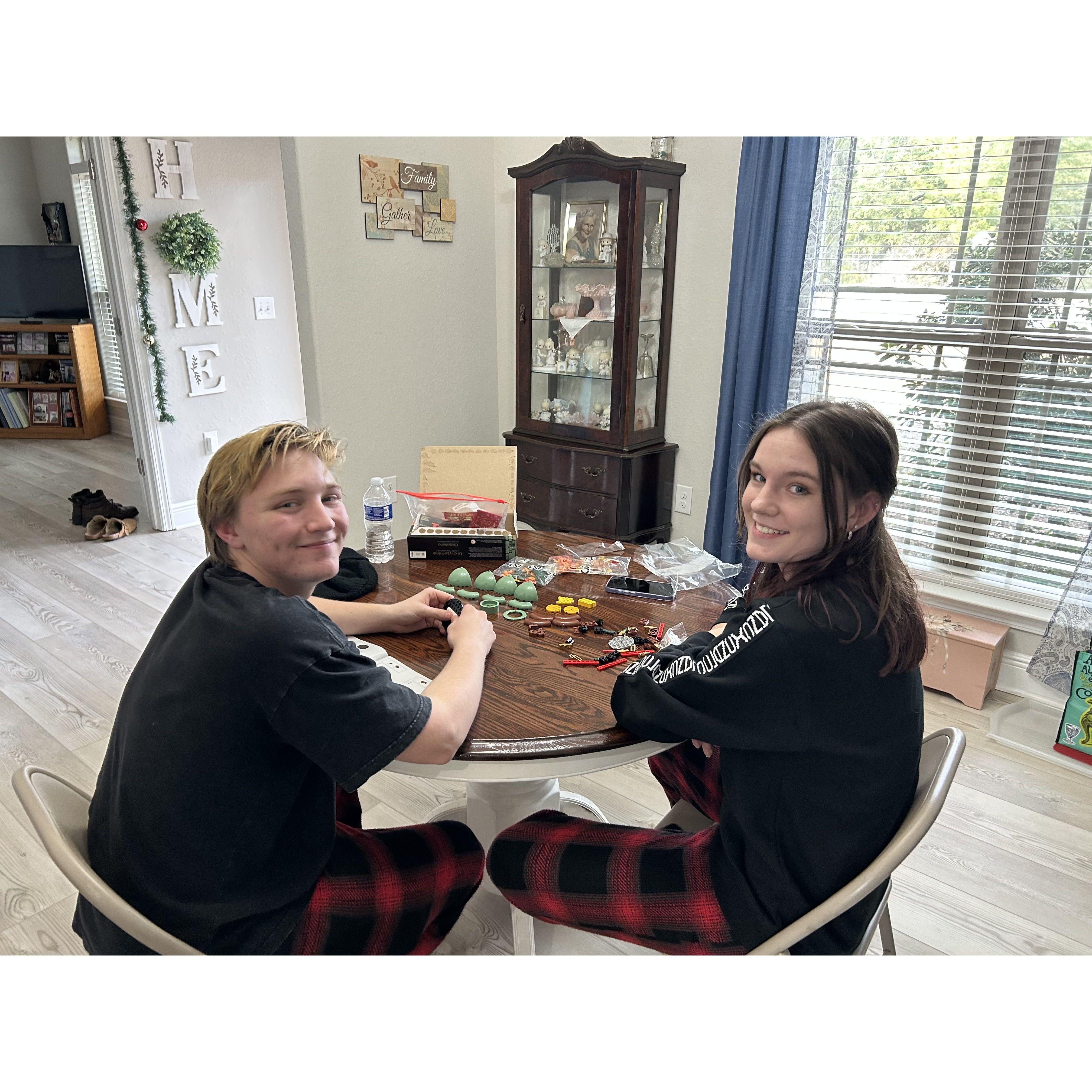 Building Legos during Christmas