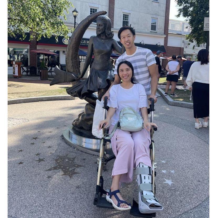 Pushing Sammi around with her broken leg in Salem.