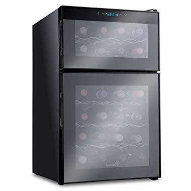 Ivation 24 Bottle Dual Zone Thermoelectric Red & White Wine Cooler/Chiller Counter Top Wine Cellar with Digital Temperature Display, Freestanding Refrigerator Quiet Operation Fridge