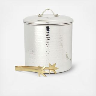 Hammered Ice Bucket With Brass Tongs