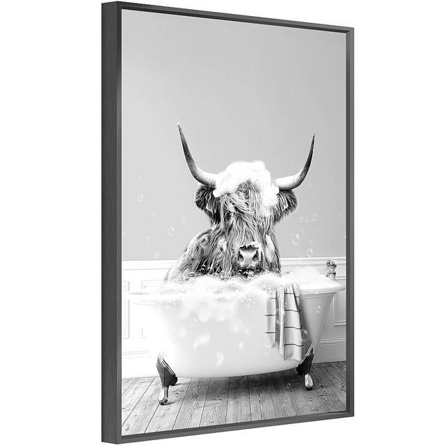 jenesaisquoi Highland Cow Bathroom Decor Wall Art, Frame Black and White Canvas Cow In Bathroom Picture, Humor Animals Bathroom Artwork Prints Ready To Hang for Bathroom, Bedroom, Kids Bathroom Decor ( 8" x 10" Black Frame, Style2 )