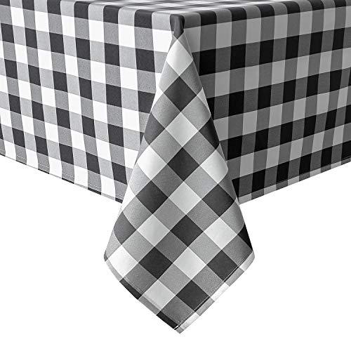 Hiasan 60 x 84 Inch Checkered Tablecloth Rectangle - Wrinkle Resistant and Waterproof Table Cloth for Picnic, Dinner and Party, Washable Polyester Fabric, Black and White Gingham Pattern
