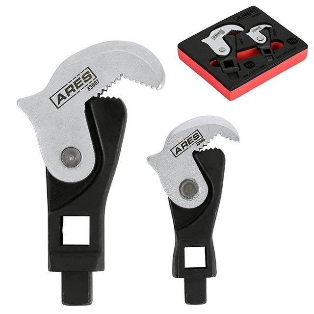 ARES 33008 – 2-Piece Spring Loaded Auto Adjusting Crowfoot Wrench Set – Adjustable Wrench Set with 8 to 32mm (5/16-Inch to 1 1/4-Inch) Coverage – Male & Female Square Drives for Increased Versatility