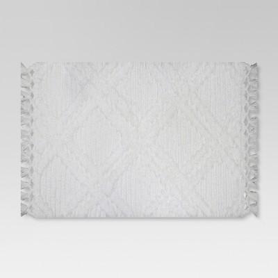 Diamond Embossed Tasseled woven Bath Rug White - Threshold™