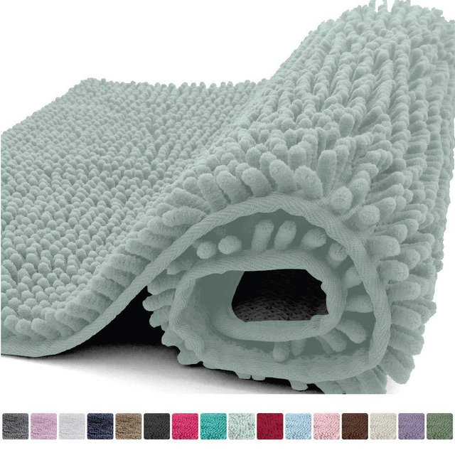 Kangaroo Plush Luxury Chenille Bath Rug, 30x20, Extra Soft and Absorbent Shaggy Bathroom Mat Rugs, Washable, Strong Underside, Plush Carpet Mats for Kids Tub, Shower and Bath Room, Seafoam