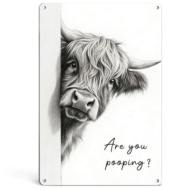 Homely Accents Are You Pooping Sign - Funny Highland Cow Bathroom Decor for Home/Restroom/Toilet - Highland Cattle Gifts for Women/Cowboy - Western Bathroom Wall Art Vintage Tin Signs 12x8 Inches