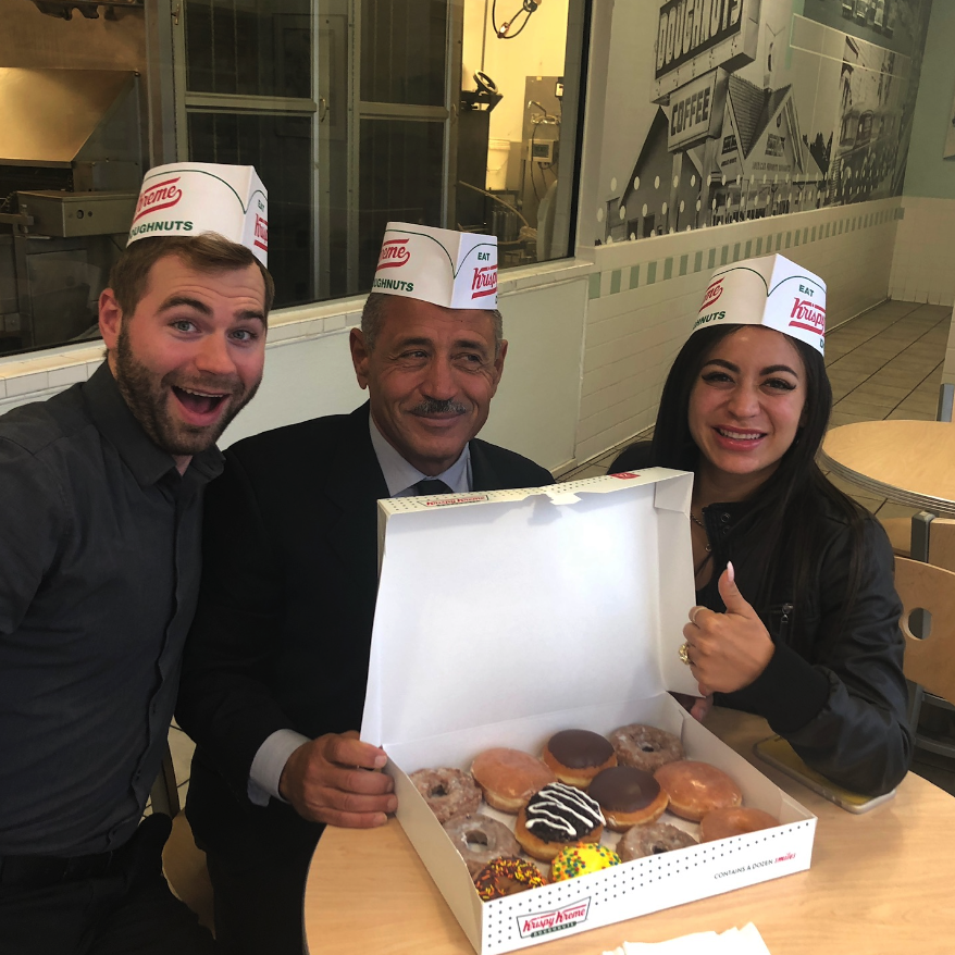 Denny's first trip to Cleveland. Had to take him to Krispy Kreme!