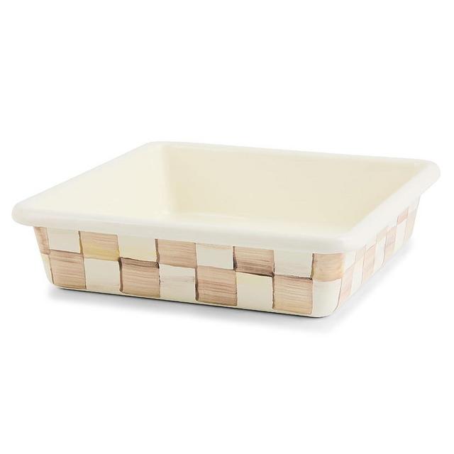 MACKENZIE-CHILDS Enamel Square Baking Pan for Oven, Square Oven Pan, 8", Brown-and-White Mocha Check
