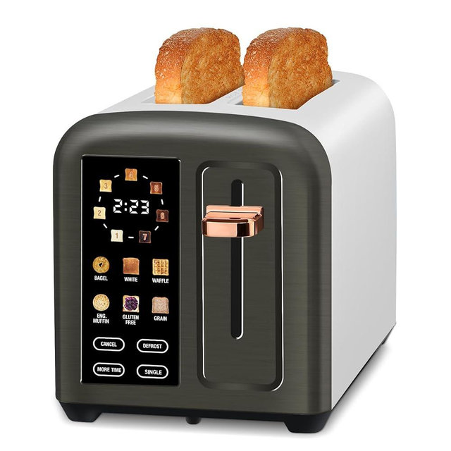 SEEDEEM Toaster 2 Slice, Real Touch Screen with LCD Display, Single-Slice Function, Stainless Steel Toaster, 50% Faster Heating, 1.5" Wide Slots, Removable Crumb Tray, 1350W, Dark Metallic