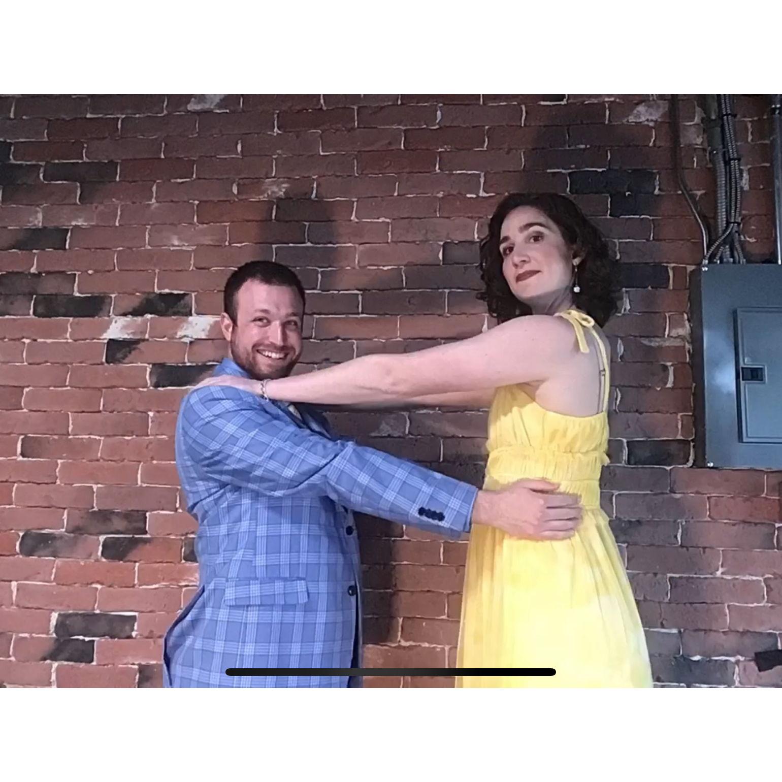Tori keeping Thomas at arm's length at our first wedding together