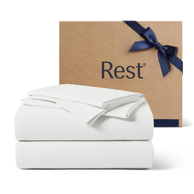 REST® Evercool®+ Cooling Sheet Set, Full Size, Arctic White, Breathable Bed Sheets for Hot Sleeper and Night Sweats, with Pillowcases, with Ionic+ Self-Cleaning Silver Yarn for Sensitive Skin, 4PCS