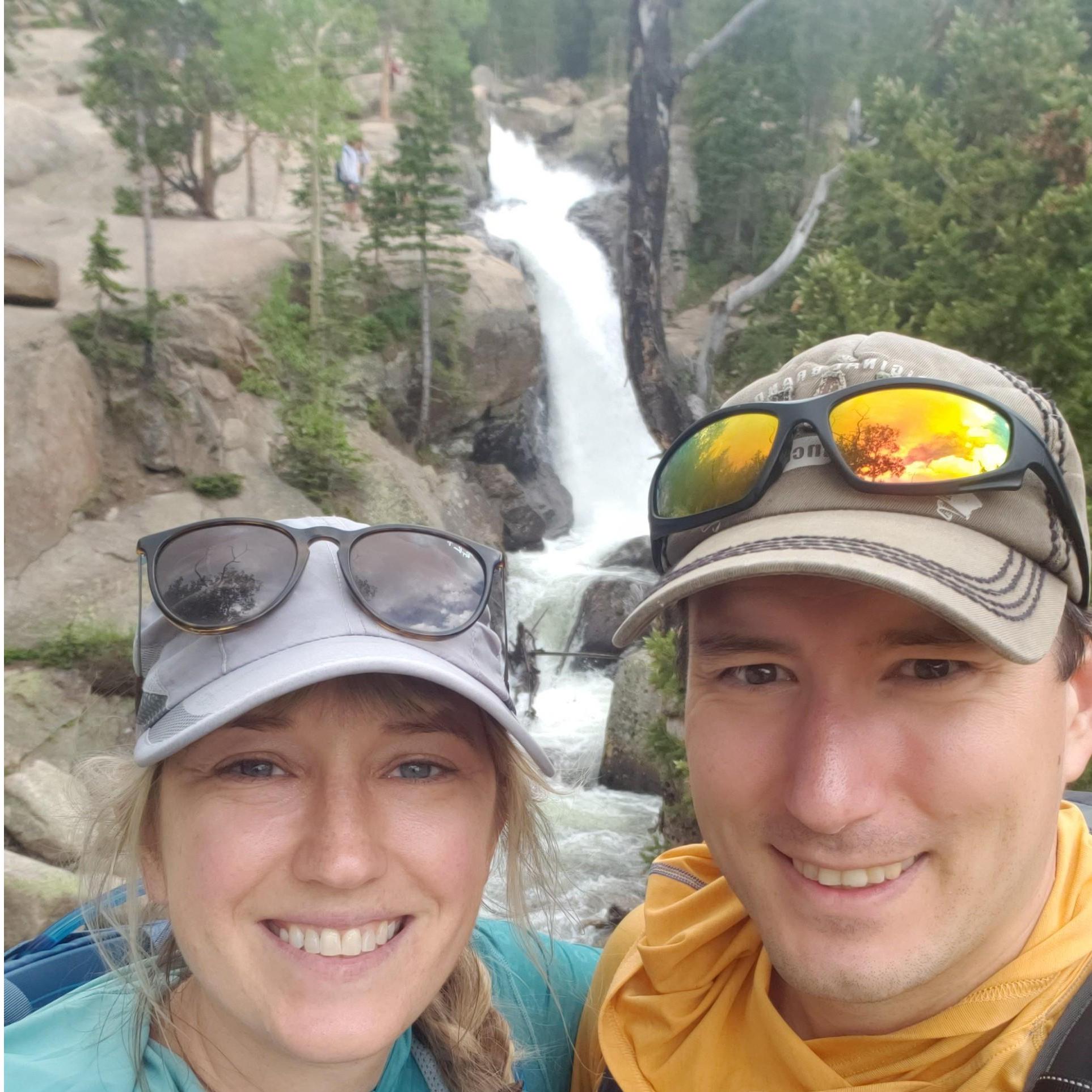 Stopping at Alberta Falls after an epic day of hiking.