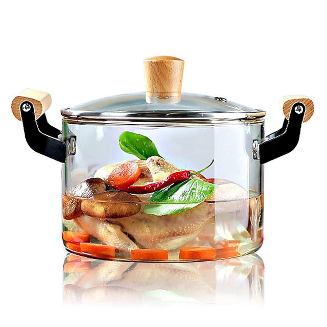 Borosilicate Glass Simmer Stockpots 3.5L Pots for Cooking with Cover and Wooden Handle Glass Cookware for Stovetop Safe for Pasta Noodle Soup Milk Baby Food(118 oz)
