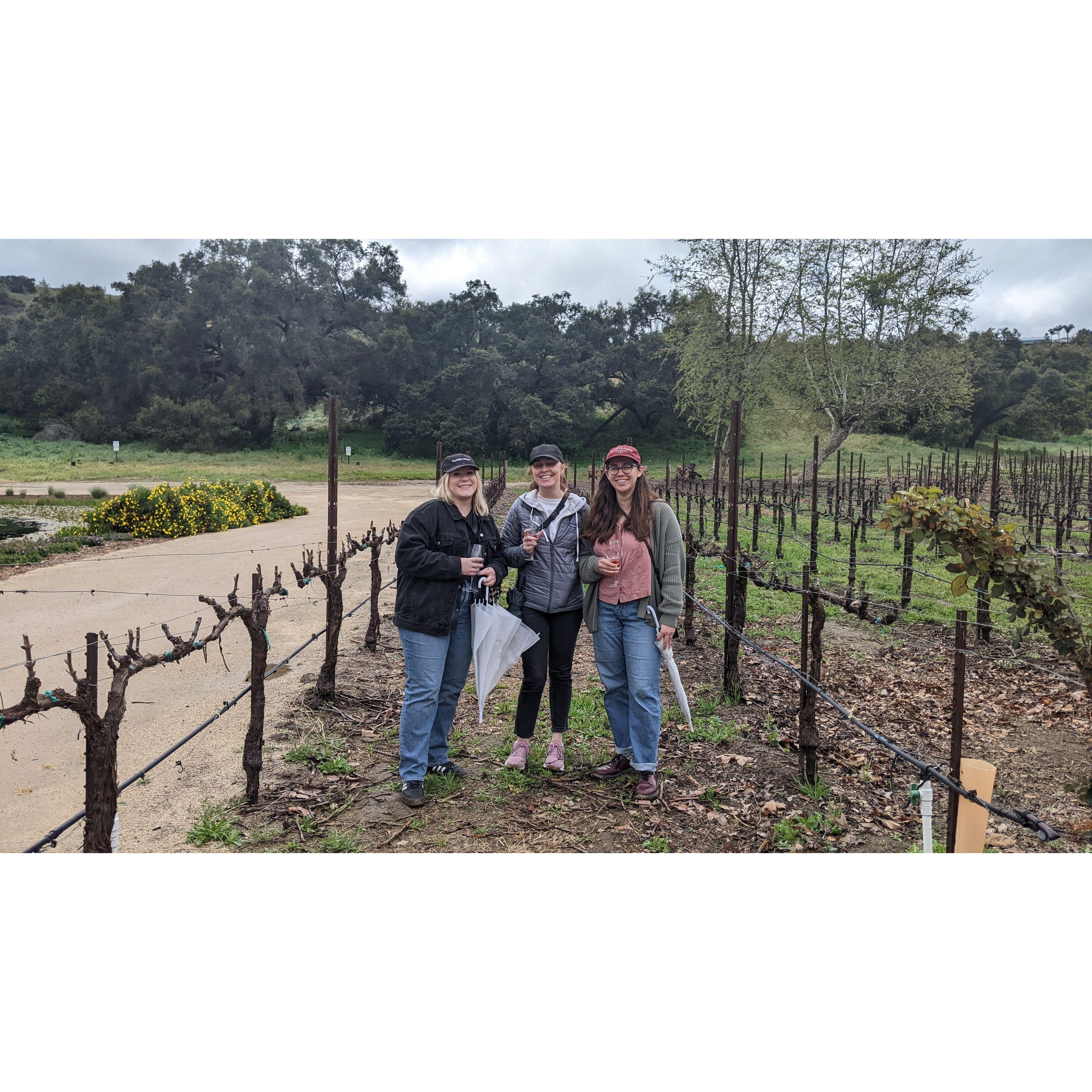 Rachel, Jess, and Alex exploring a Monserate Vineyard in Fallbrook in 2024