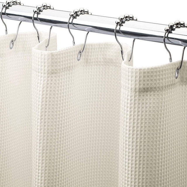 AmazerBath Waffle Shower Curtain, Heavy Duty Fabric Shower Curtains with Waffle Weave Hotel Quality Bathroom Shower Curtains, 72 x 72 Inches (Cream)