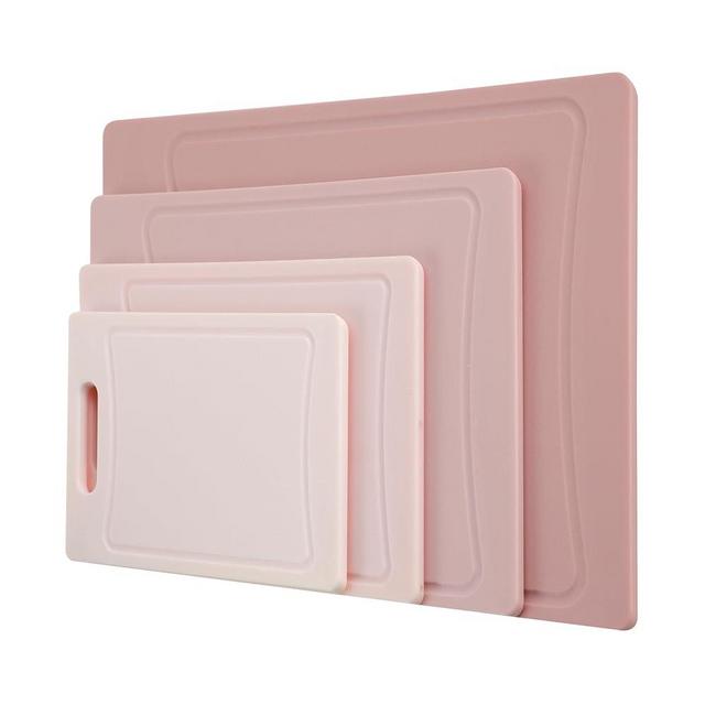 COOK WITH COLOR Non-Slip Cutting Board Set – Kitchen Essentials with Easy Grip Handle for Meat, Veggies, and Fruits, 4 Cutting Boards, Pink