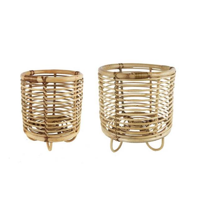 Grow Margo Indoor Rattan Plant Stand - Stylish Natural Planters Baskets For Boho Room Decor (Set of 2)