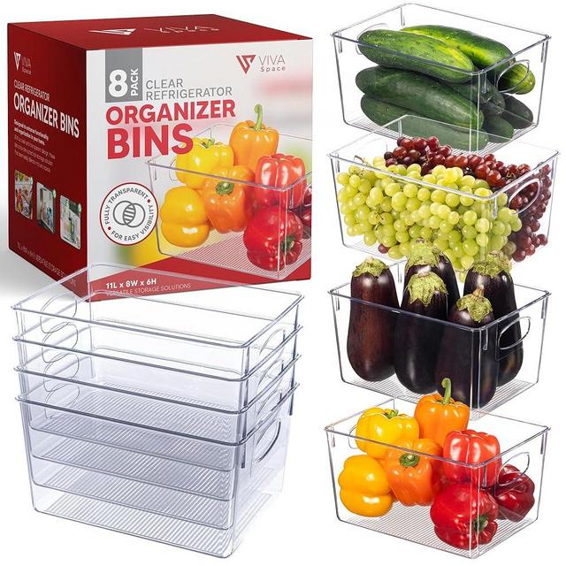 Clear Refrigerator Organizer Bins - Plastic Fridge Organizers - Storage Containers for Organizing Pantry, Cupboard, Cabinet, Freezer, Food, Fruit, Kitchen, Bathroom - Refrigerator Storage Bin set of 8