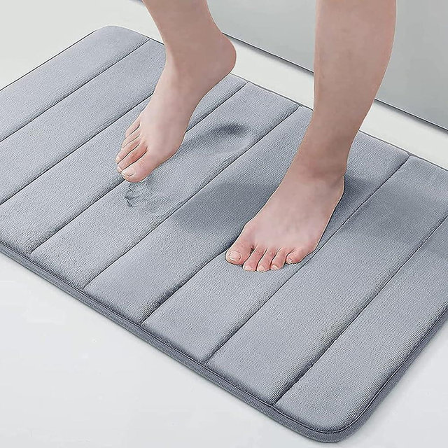 Buganda Memory Foam Bath Mat Rug, Ultra Soft and Non-Slip Bathroom Rugs, Water Absorbent and Machine Washable Bath Rug for Bathroom, Shower, and Tub, 30" x 20", Grey