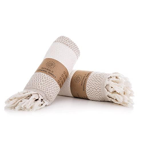 NATURAL U Turkish Hand Towels Set of 2 | 100% Cotton, 16.5X 37 Inches | Decorative Bathroom Peshtemal Towel for Hand, Face, Hair, Tea, Dishcloth, Kitchen and Bath (Beige)