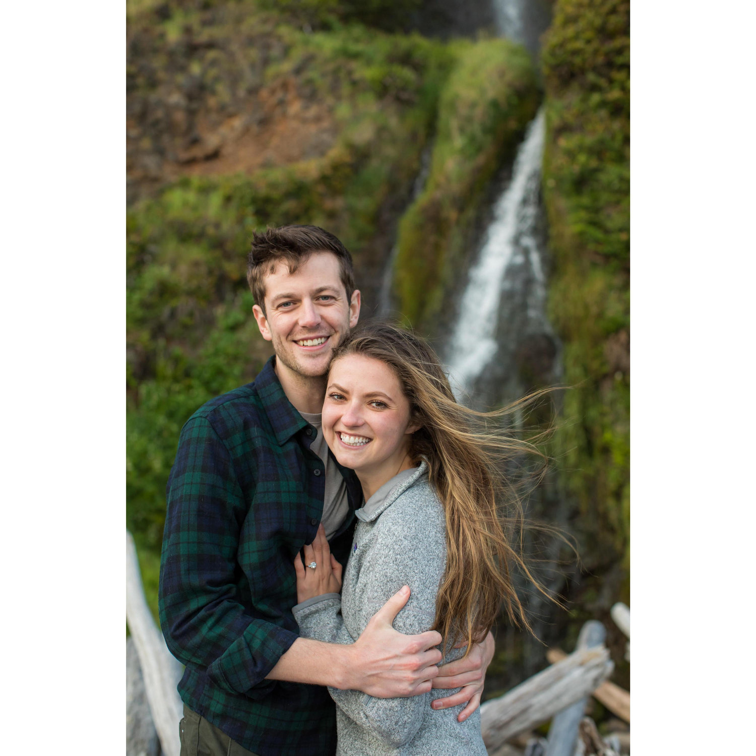 Enjoying beach waterfalls after Brennan proposed