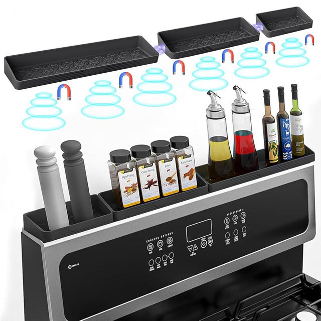 Foeacry Silicone Magnetic Shelf for Stove Top 30"/24"/20" for Kitchen Gadgets, Soft Flexible Strong Magnetic Heat Resistant Spice Rack Kitchen Organizer for Back of Oven
