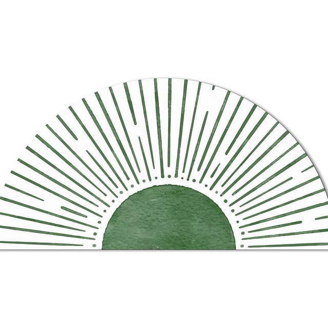 Mingnei Boho Green Sun Sunrise Sunshine Shaped Quick-Dry Diatomaceous Earth Bath Mat,Boho Mid Century Modern Soft Diatom Mud Absorbent Floor Mat for Bathroom Shower Kitchen 30 x 17 Door Mat (Green)