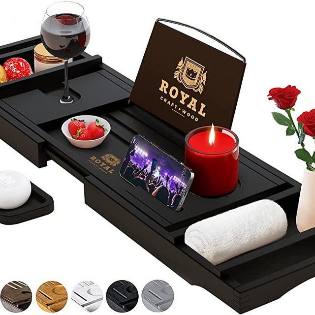 ROYAL CRAFT WOOD Bathtub Caddy Tray for Bathtub - Bamboo Adjustable Organizer Tray for Bathroom