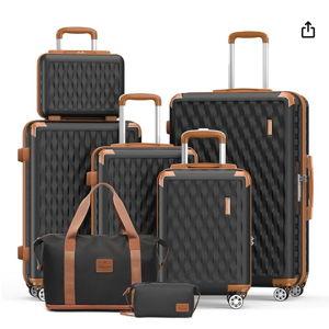 Melalenia Luggage Sets 7 Piece Suitcase Set, Hard Shell Carry on Luggage Travel Suitcases with Spinner Wheels and TSA Lock, Lightweight Luggage Set for Women, Black Brown