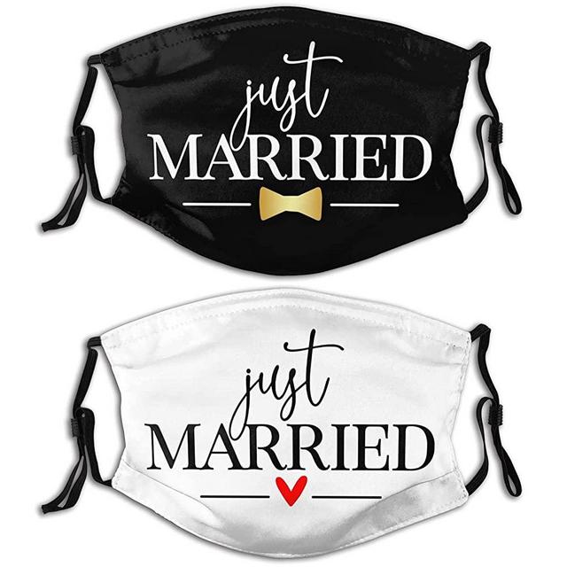 AkanaRika Just Married Masks Wedding Gifts for Bride and Groom Adjustable Washable Engagement Bride and Groom Mask Decorative Men Women Face Cover