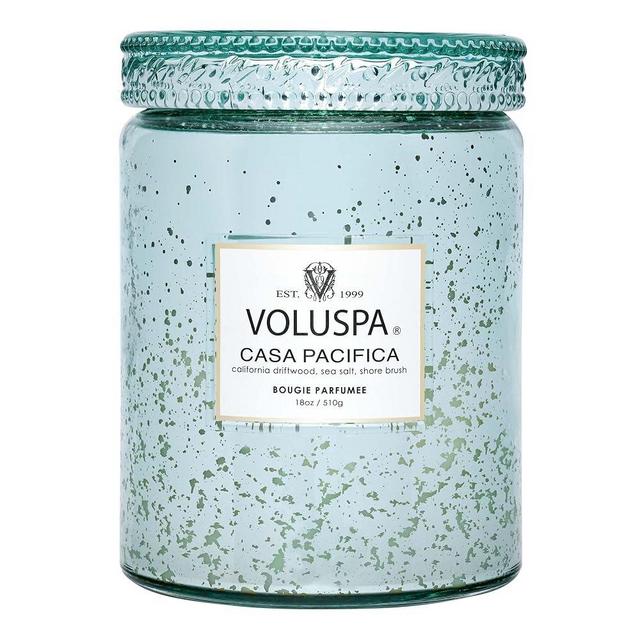 Voluspa Casa Pacifica Large Glass Jar Candle - 18 oz | Coconut Wax Blend, Natural Wicks, Fresh Aquatic Scent, 25 Hours Burn Time