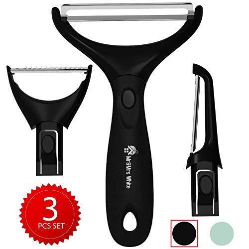 Peeler Set of 3 – Black Vegetable Peeler – Stainless Steel Julienne Cabbage Carrot & Potato Peelers – Multifunctional Veggie and Fruit Trio Peeler