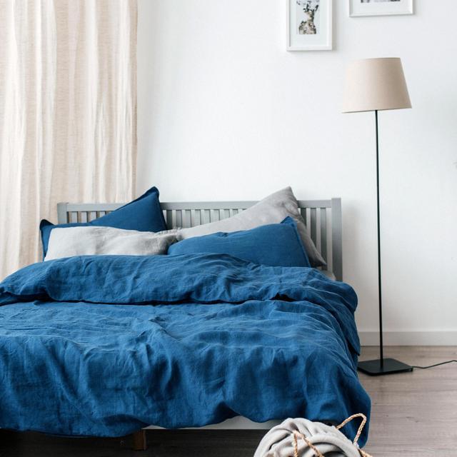 Midnight Blue 100% Flax Linen Duvet Cover + Shams \ Seamless Washed Softened - Twin Full Queen King California King Size