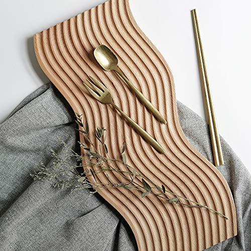 Wood Cutting Board, Decorative Beech Wood Bread Board, Wooden Serving Board for Fruit, Coffee, Cake, Snacks (S Shaped)