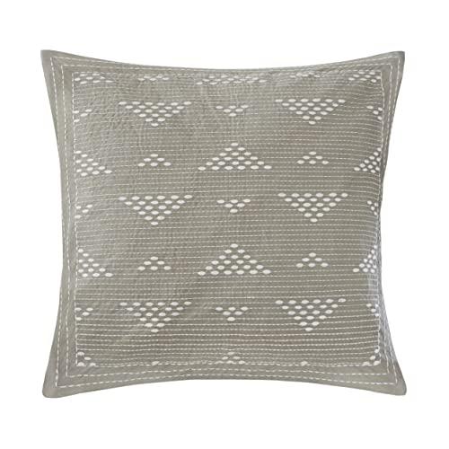 INK+IVY Cario Embroidered Cotton Modern Throw Pillow, Casual Geometric Square Fashion Decorative Pillow, 18X18, Taupe