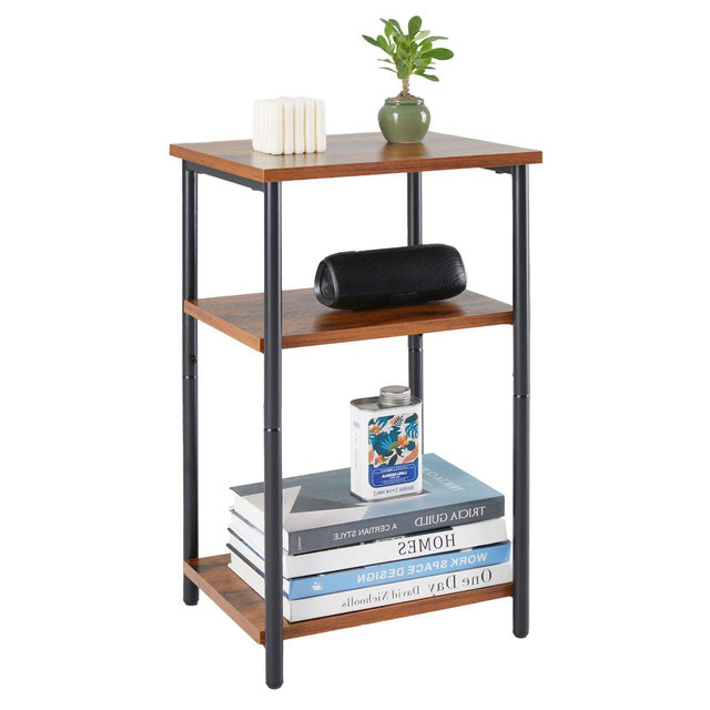 JIONJOY 3-Tier End Table with Adjustable Feet - Small Space Nightstand & Side Table - Brown