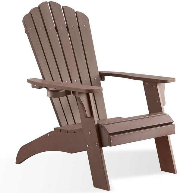 Psilvam Adirondack Chair, Oversized Poly Lumber Fire Pit Chair with Cup Holder, 350Lbs Support Patio Chairs for Garden, Weather Resistant Outdoors Seating, Relaxing Gift for Father & Mother (Brown)