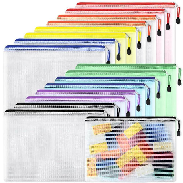 EOOUT 16pcs Mesh Zipper Pouch, Puzzles, Board Game Storage Bags for Organizing, Waterproof Zip File Bags, Letter Size, Suitable for A4 Size, for School Office Supplies, Storage Bags, 8 Colors