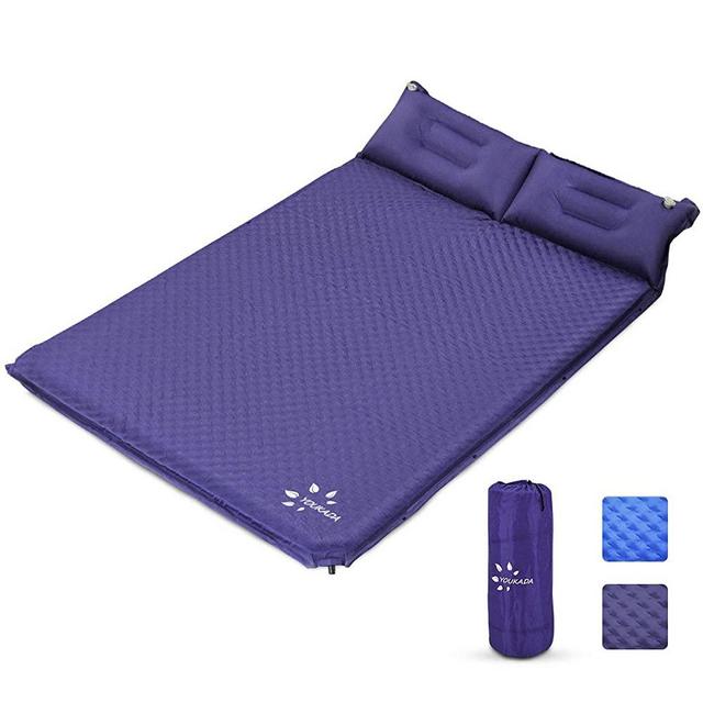 YOUKADA Sleeping-Pad Foam Self-Inflating Camping-Mat for Backpacking Sleeping Pad Double Sleeping Mat Camping Pad 2 Person Camping Mattress with Pillow for Hiking Camping Gear