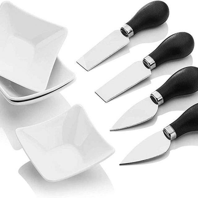 MALACASA Ramekin Dish Set of 8, 4-Piece 3" Ramekins Ivory White Porcelain Sauce Dishes and 4-Piece Cheese Fork