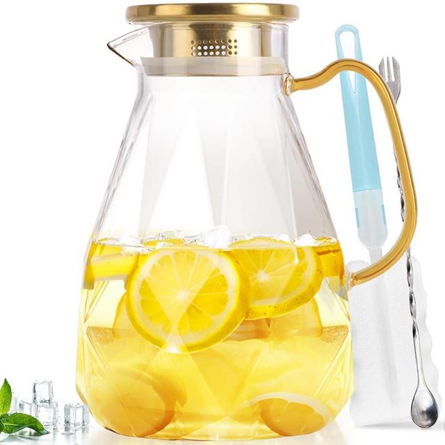 Yirilan Glass Pitcher, 2.4Liter Water Pitcher With Lid, Iced Tea Pitcher for Fridge, Glass Water Carafe With Lid, Glass Water Jug, Large Drink Pitcher For Juice, Milk, Cold Or Hot Beverages