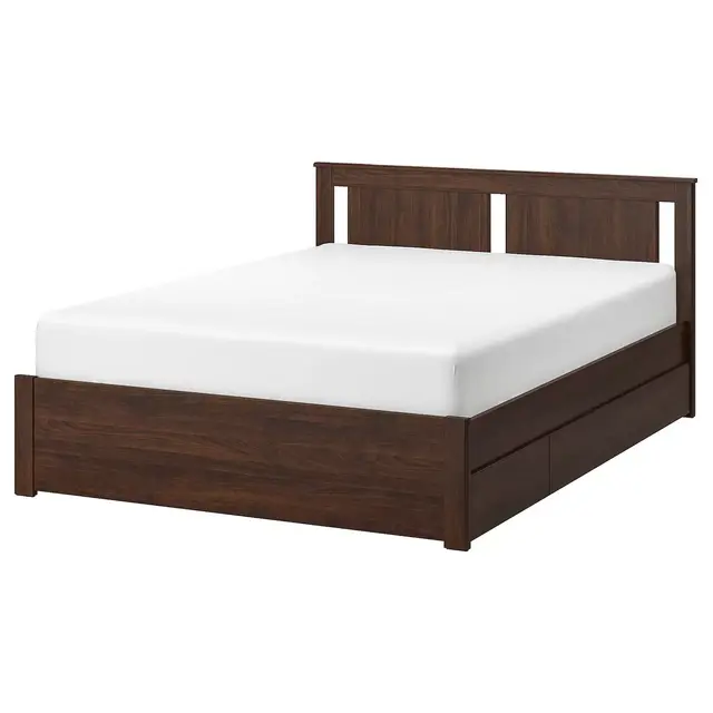 Bed frame with 4 storage boxes, brown
