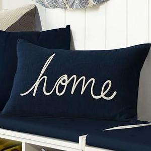 Home Sentiment Embroidered Lumbar Pillow Cover, 16 x 26", Blue