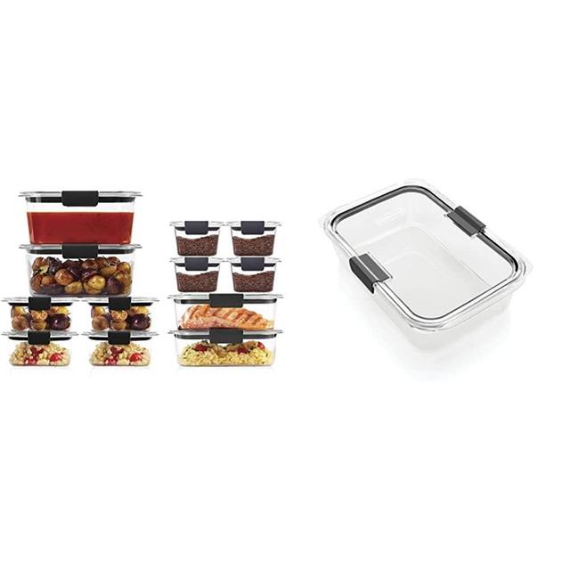 Rubbermaid Brilliance Storage Plastic Lids | BPA Free, Leak Proof Food Container, Clear, 24-Piece & Brilliance Food Storage Container, Large, 9.6 Cup, Clear 1991158
