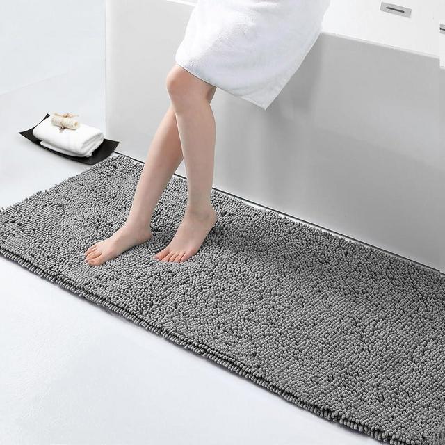 smiry Luxury Chenille Bath Rug 59''x20'', Extra Soft and Absorbent Shaggy Bathroom Mat Rugs, Machine Washable, Non-Slip Plush Carpet Runner for Tub, Shower, and Bath Room, Dark Grey