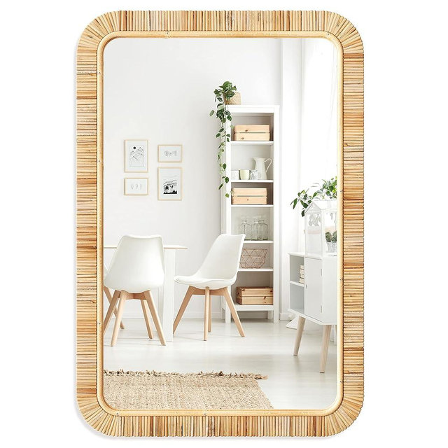Barnyard Designs Rattan Bathroom Mirror – Rustic Farmhouse Style Handmade Wicker Rattan Frame - Boho Mirror for Nursery Wall Décor (20" x 30", Rectangular)