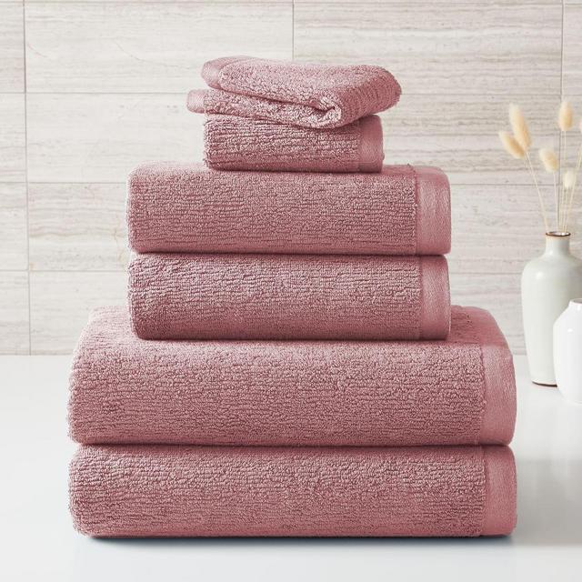 Organic Textured Towel, Set of 6 Pack, Pink Stone