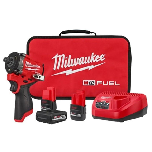 Milwaukee 2563-22 M12 FUEL 1/2" Stubby Impact Wrench Kit, 2 Batteries, Charger, Case